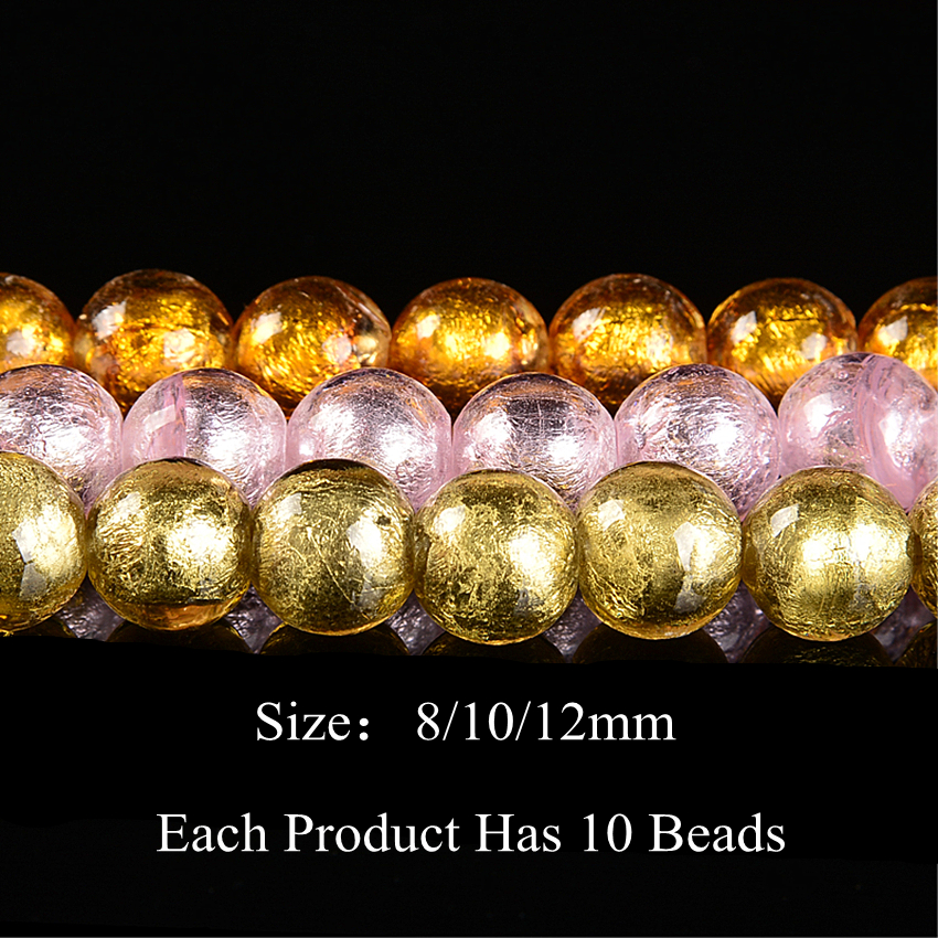 8 10 12mm Silver Foil Glass Lampwork Beads for DIY Jewelry Making Round Loose Spacer Beads Fit Handmade Bracelets & Necklace