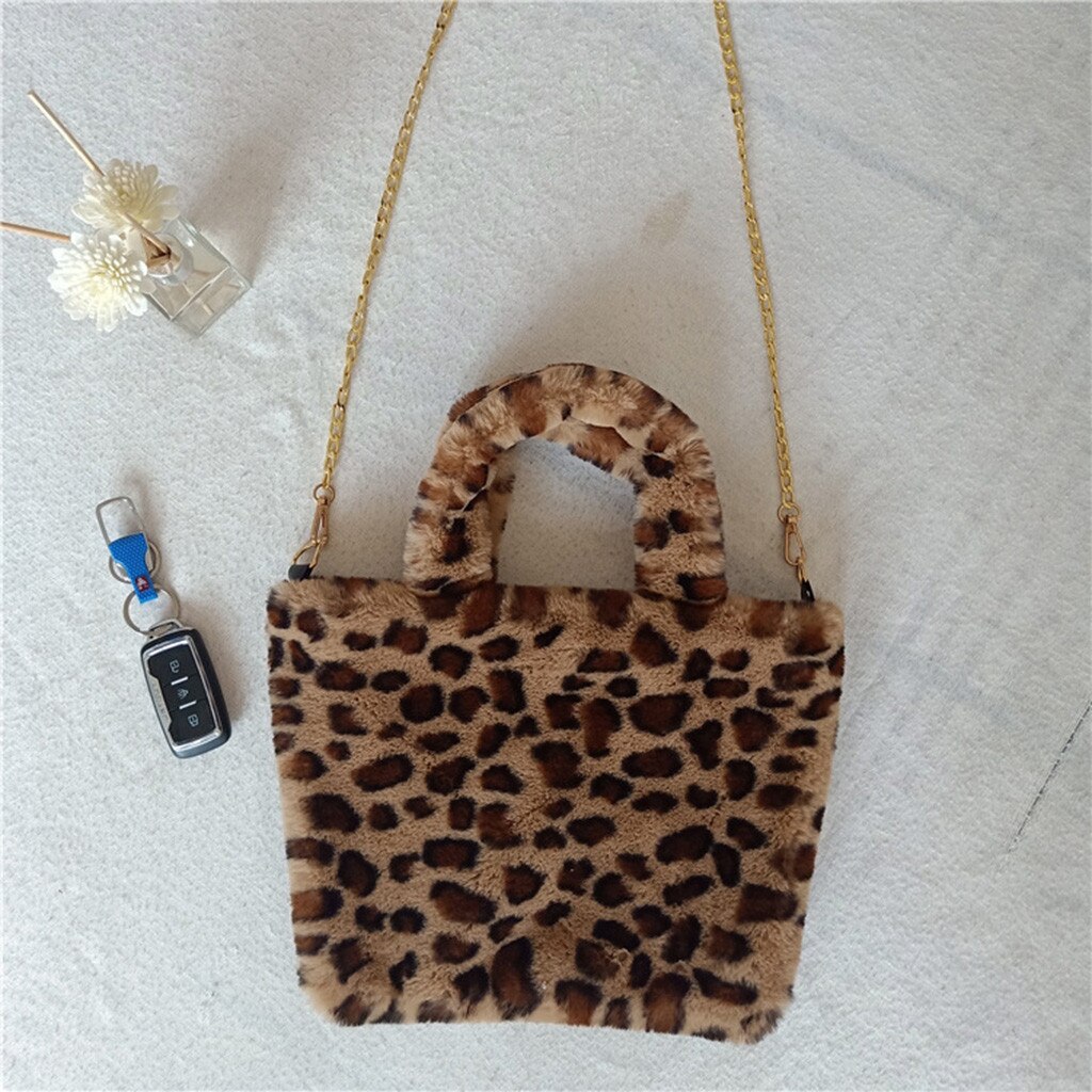 Woman Leopard Pattern Plush Handbags Autumn And Winter Shoulder Bag