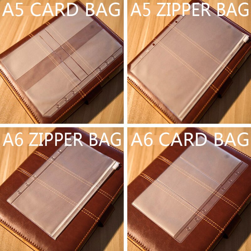 5pcs/ A5 A6 A7 PVC Presentation Binder Folder Zipper Receive Bag Concise Diario Planner's Spiral Filing Products Card Holder Bag