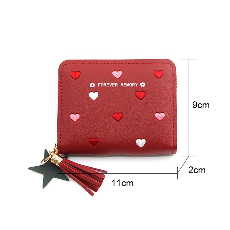 Women's Mini Wallet Candy Color Cute Coin Purse Card Package Wallets Heart-shaped Embroidery Women Short Wallet Multi-function