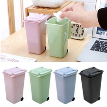 Creatieve Wheelie Mini Afvalbakken Huishoudelijke Kantoorbenodigdheden Mini Prullenbak Desktop Plastic Emmer Vuilnisbak Kleine Schaar Potlood