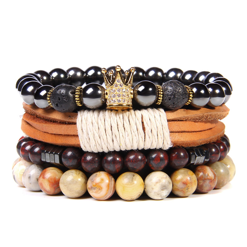 Pulsera de cuentas de madera multicapa para hombre, pulsera de cuerda de cuero marrón Vintage hecha a mano, pulseras nuevas étnicas, brazalete, de joyería 2024: Bañado en rodio de imitación