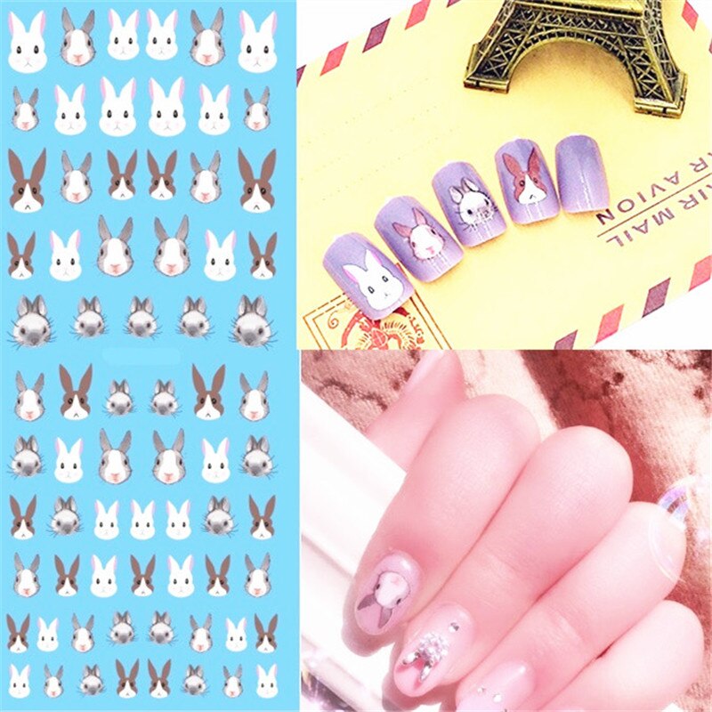 1 Vel Konijn Dieren Nail Art Stickers Water Decals Transfer Stickers Manicure Bunny Nail Sticker Pasen Nail Diy