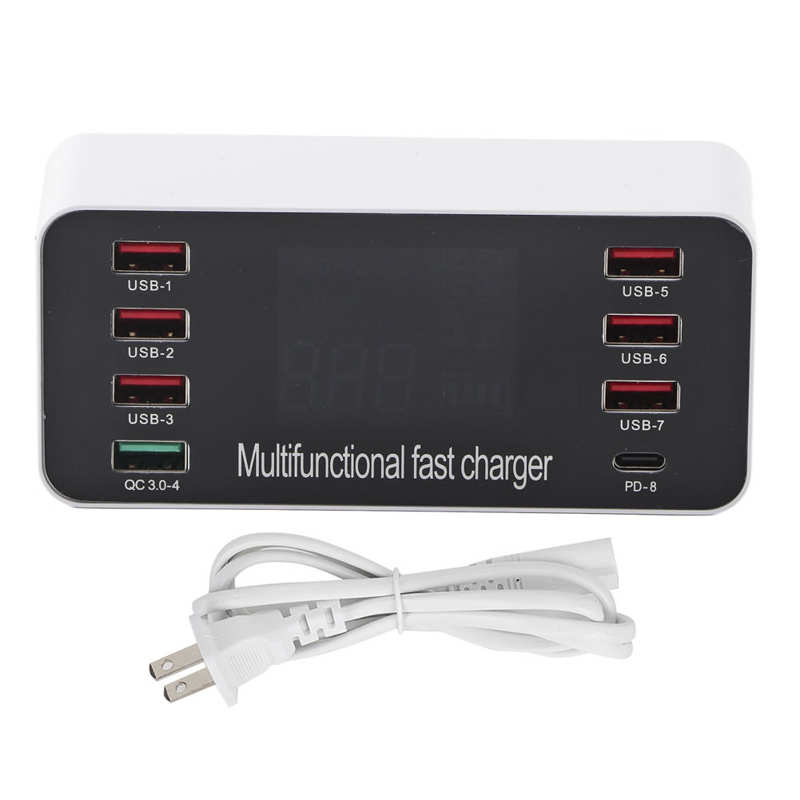 8-  qc3.0 port-usb-ladegerät mit led-digitalanzeige , 60w pd-schnellladefunktion 5v/3.4a 3.0- usb-ladestationen: Uns