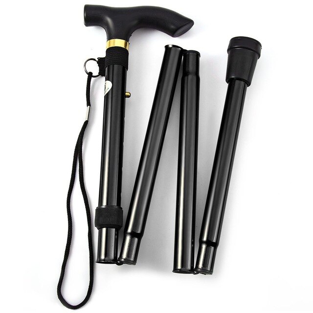 Outdoor Aluminum Alloy Folding Rod Hand Stick Walking Hiking Climbing Sticks Trekking Trail Crutch Ultralight Adjustable Canes: black