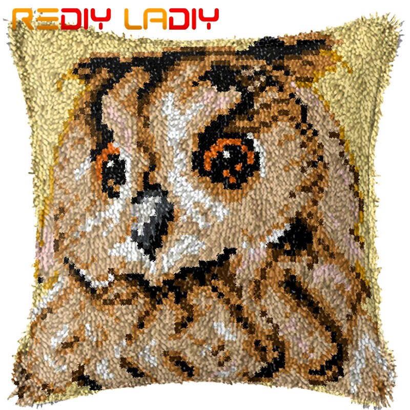Housse de coussin pré-imprimée en toile avec crochet et animaux, motif hibou, taie d'oreiller en fil acrylique, loisirs créatifs, décoration d'intérieur