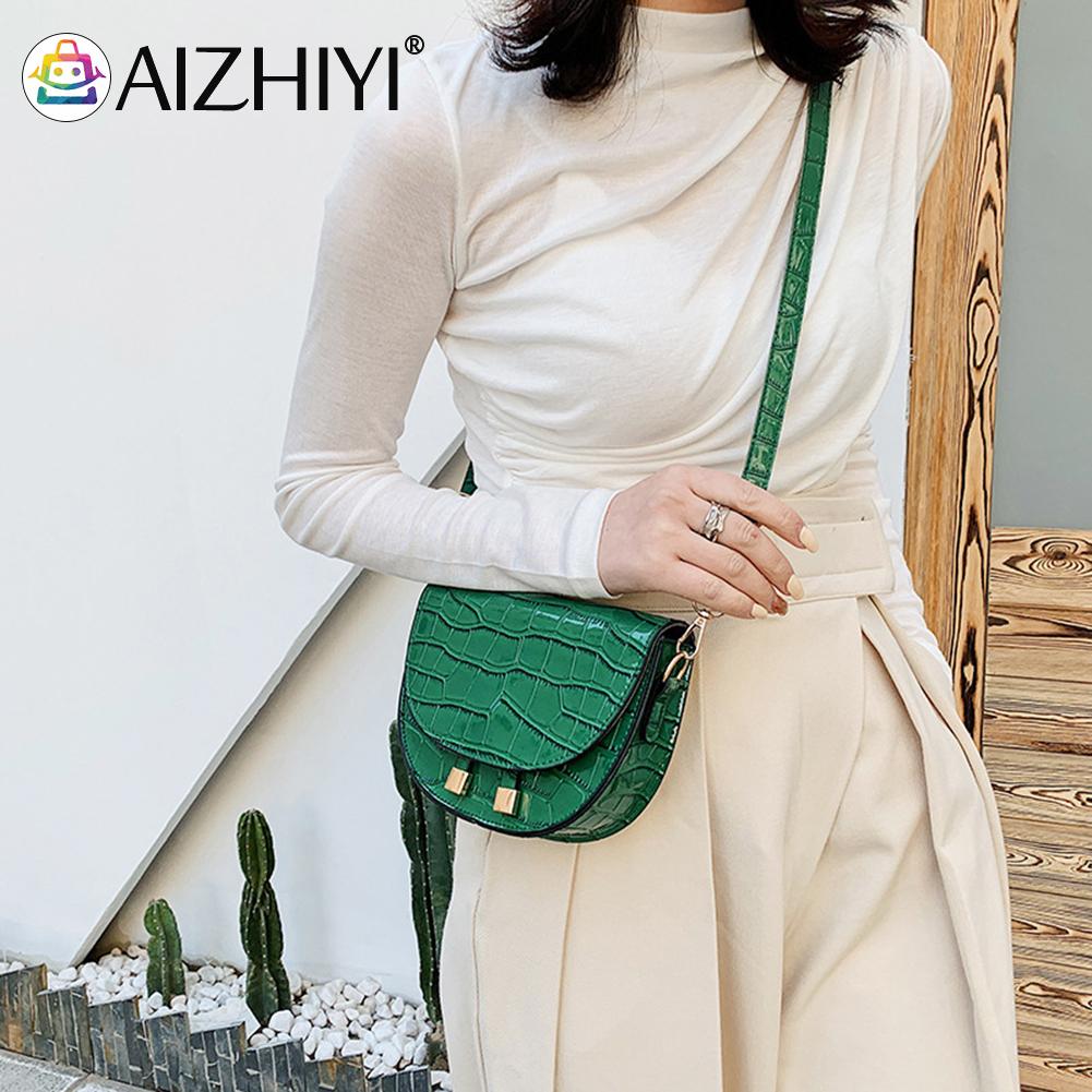 Vintage Women Alligator Pattern Solid Color PU Leather Shoulder Crossbody Messenger Bag Casual Ladies Small Purse Saddle Bags