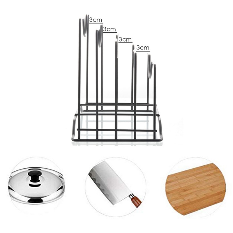 1pc Kitchen Shelf Pan Rack Cutting Board Holder Storage Pot Lid Organizer Stands Tapas Cover Stand Iron Dish Rack #3