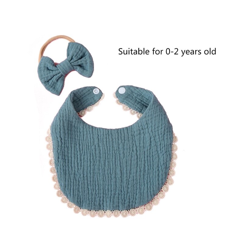 2 Stks/set Baby Meisjes Elastic Bow Hoofdband Speeksel Handdoek Set Prinses Strik Haarband Bib Kit Burp Doek Hoofddeksels Douche