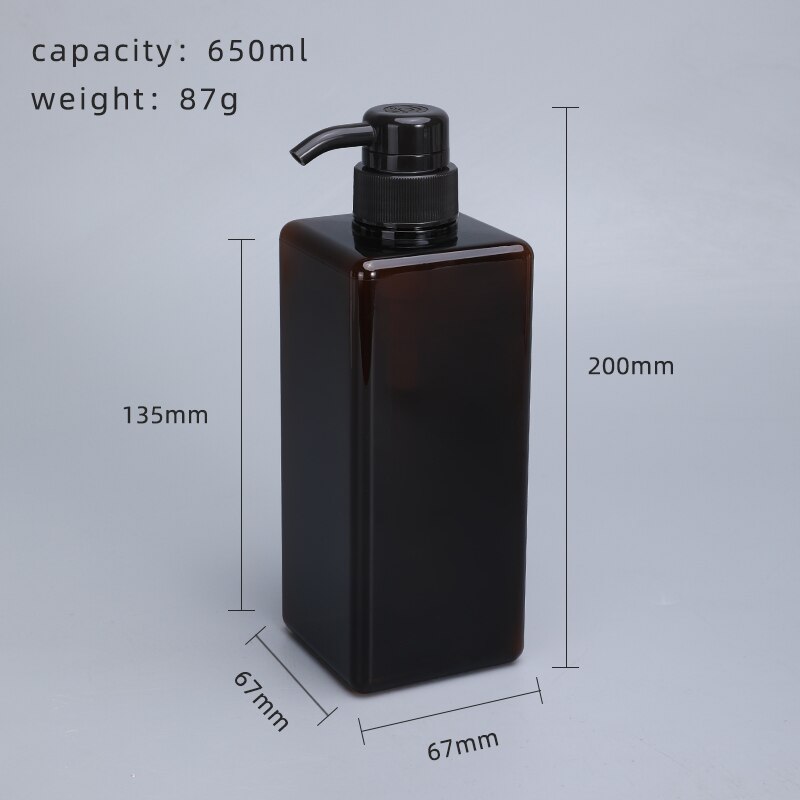 250Ml, 450Ml, 650Ml Dikker Vierkante Hervulbare Fles Petg Douchegel Shampoo Vloeibare Zeep Dispenser Container 1Pc: 650ml brown
