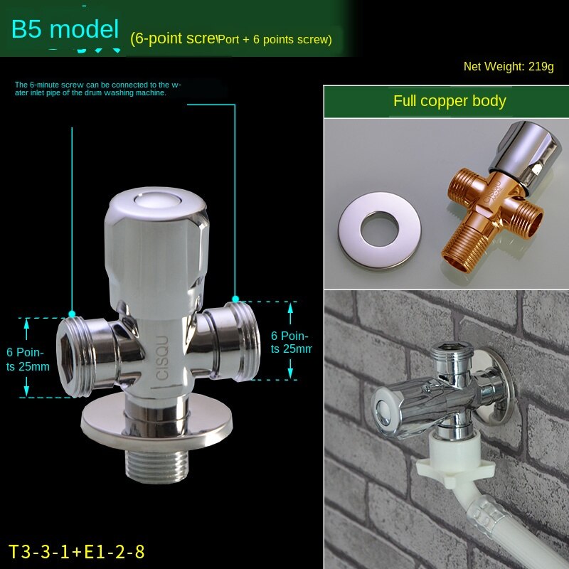 Brass triangle valve water stop valve 1/2IN 3/4IN Thread washing machine connector: B5