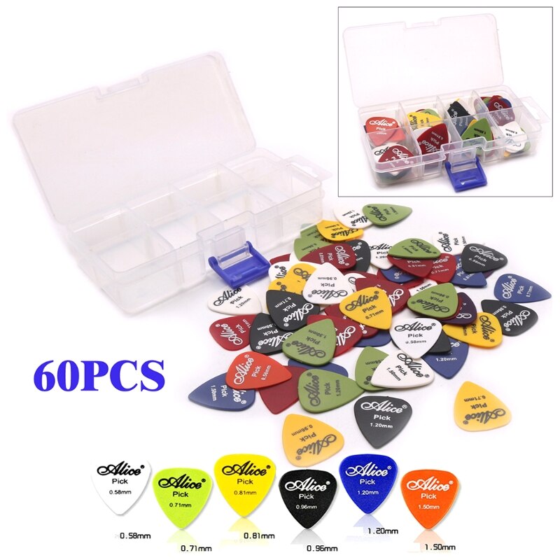 60 uds de púas para guitarra acústica púa/0,58/0,71/0,81/0,96/1,20/1,50mm