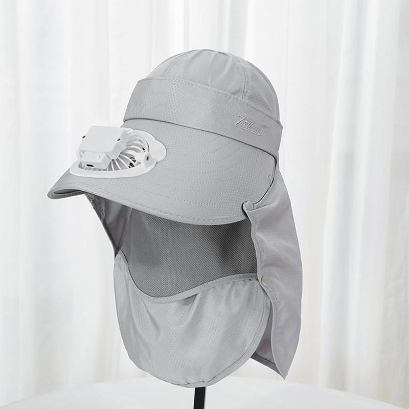 Kapelusz z wentylatorem ładowanym solarnie, robić pracy na zewnątrz, kapelusz przeciwsłoneczny, kapelusz robić zbioru owoców, kapelusz robić ogrodu herbacianego, ochrona, szklarnia, odpinany kapelusz wędkarski: SZARY