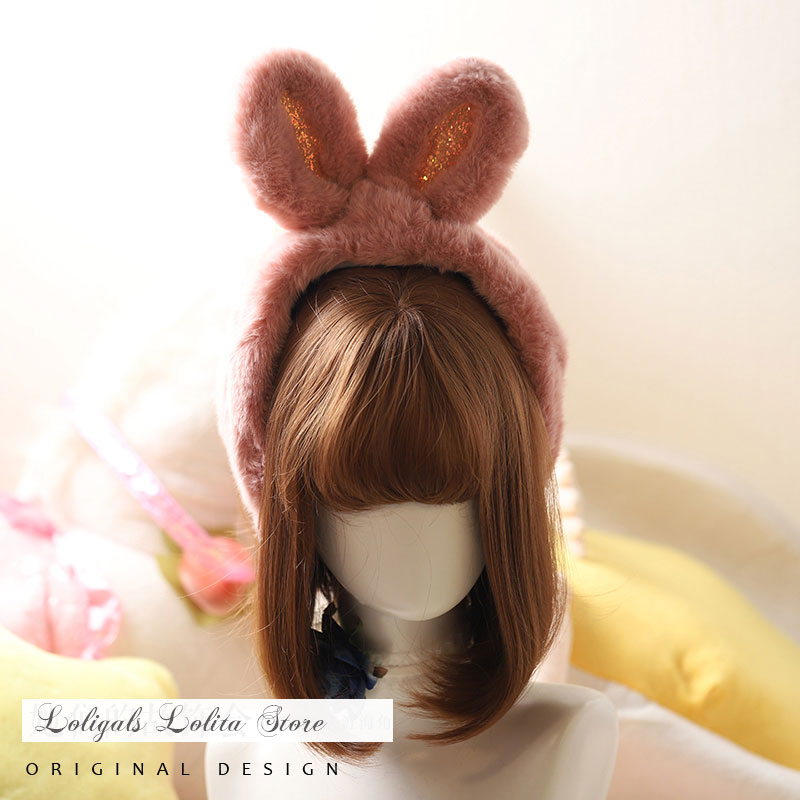 Sweet Winter Ear Muffs with Bunny Ear: Bleke roze Grijs