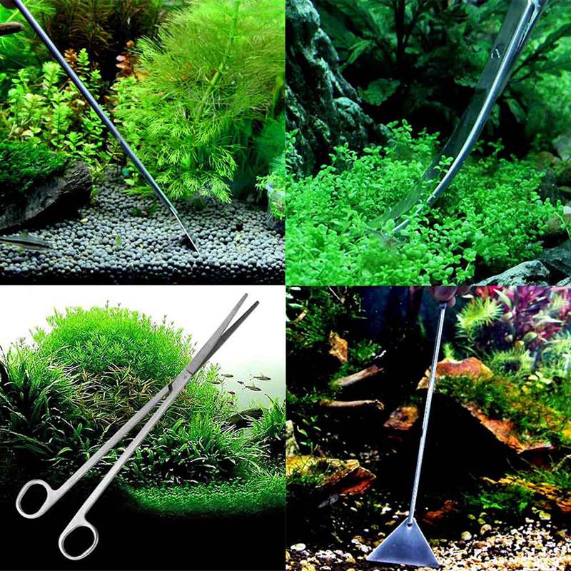 Roestvrijstalen aquarium onderhoudsgereedschap pincet schaar voor levende planten gras gebogen & rechte pincet schaar gereedschap