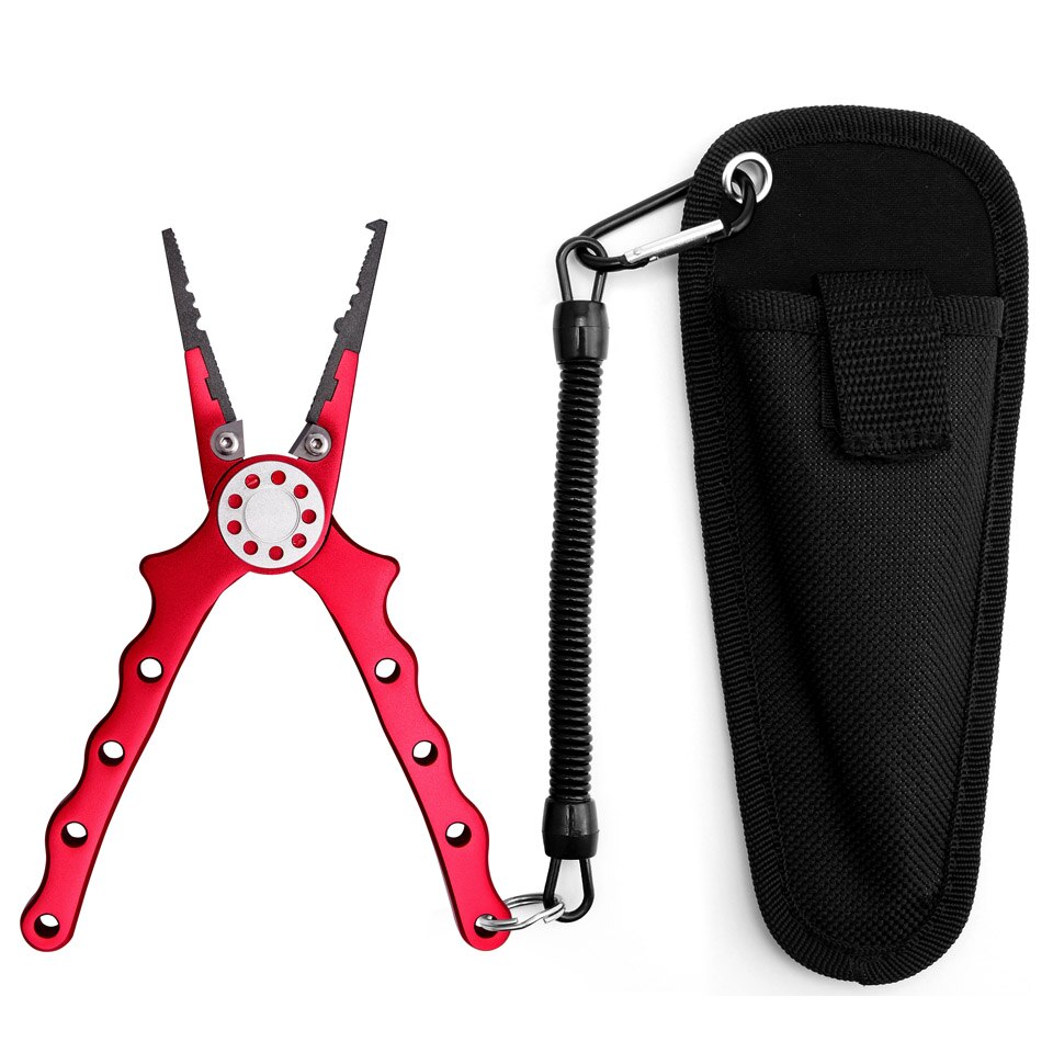 Alicates de pesca de aluminio Crazy Shark, cortador de anillas divididas, alicates de engaste de carpa, soporte de pesca de plomo para aparejos, productos para la pesca, 18cm: red
