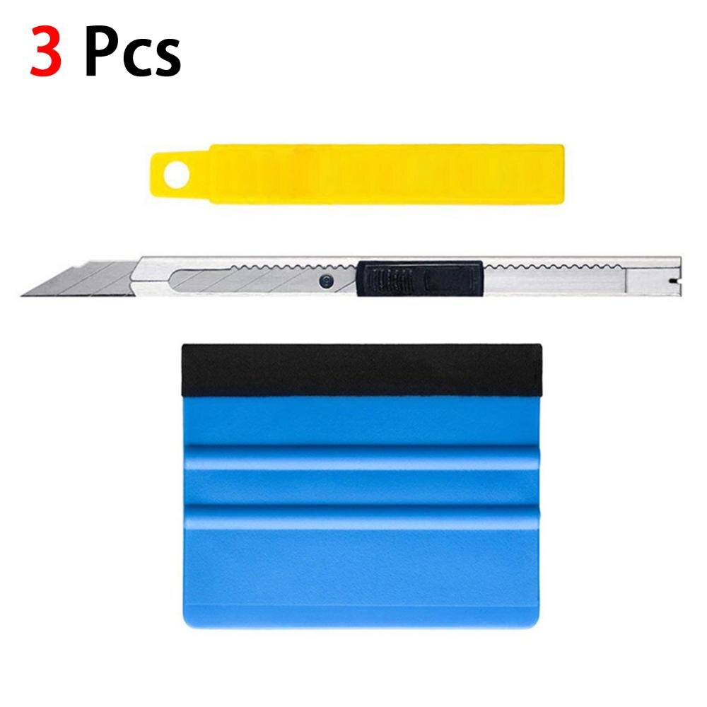 4 stk kulfiber bilværktøj vinyl wrap film klistermærke indpakningsværktøj auto vindue tone folie magnetisk stick gummiskraber barberskraber: 3 stk