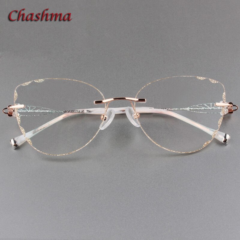 Chashma cat eye titanium prescrpiton briller diamant kvinder kantløse optiske stel tonede farvede linser