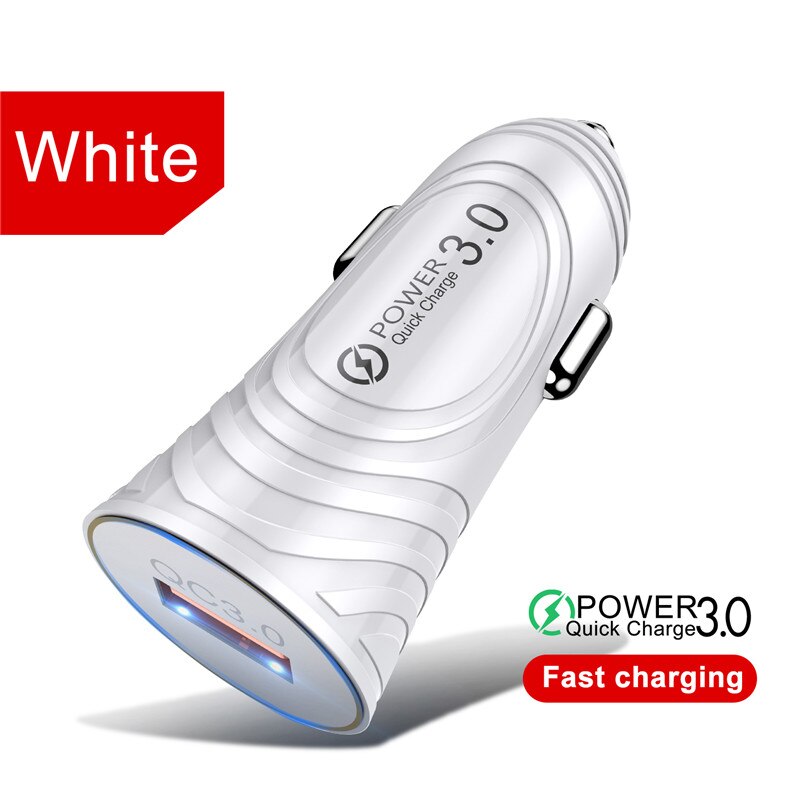 Car USB Charger Quick Charge 3.0 Universal 18W Charging in Car For iPhone 12 Pro Max Xiaomi Samsung Huawei P40 Fast Car Charger: White