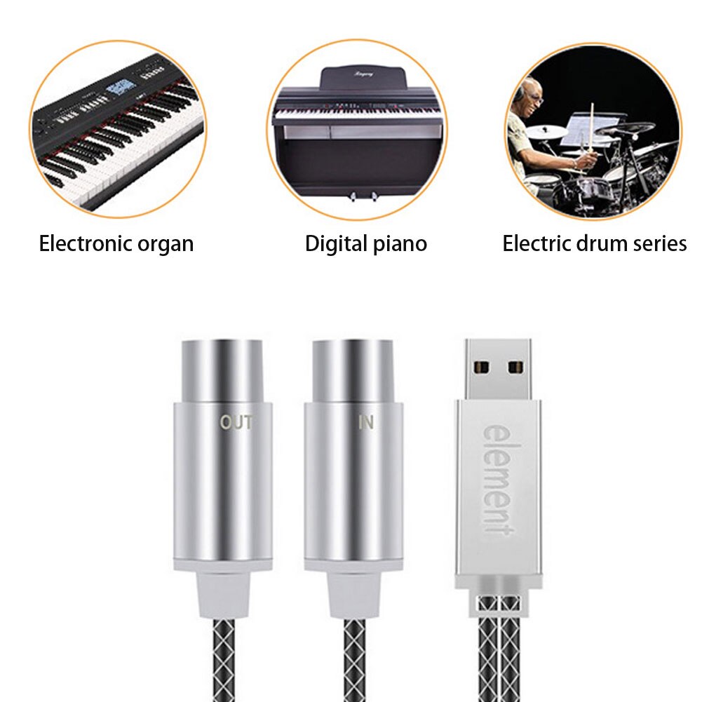IN-OUT Converter USB MIDI ELEMENT MIDI Cable to USB Interface with Indicator Light FTP Processing Chip Metal Shell