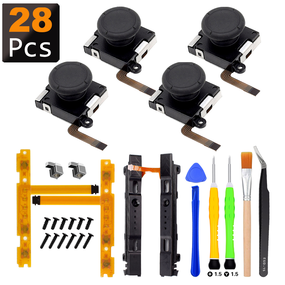 Kit de reparación de repuesto de Joystick NS Joycon 28 en 1, hebillas de Metal deslizantes izquierda y derecha para Nintendo Switch Lite/accesorios Oled
