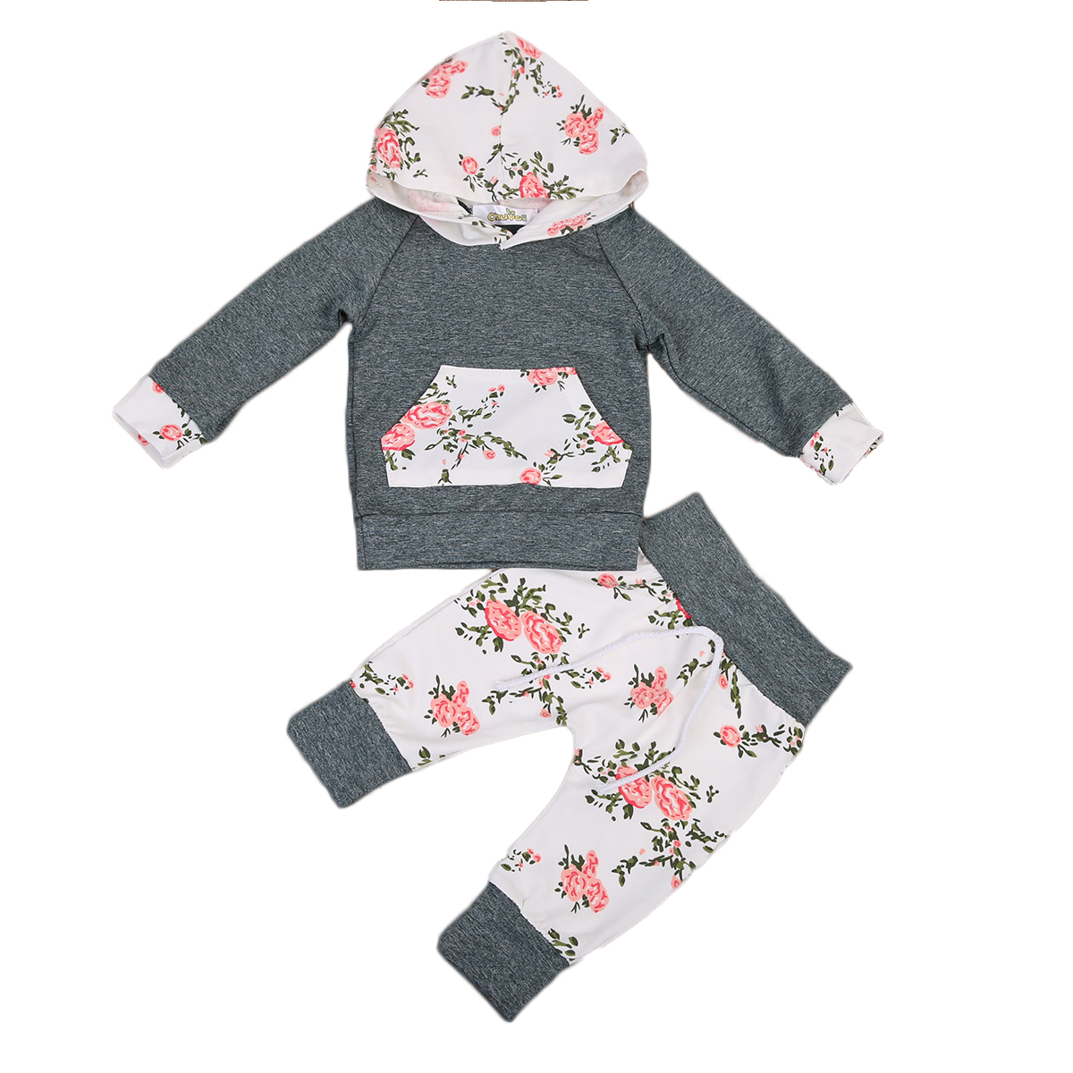 Arrivels Newborn Baby Boy Girl Floral Clothes Long Sleeve Hooded Tops+Floral Long Pants Leggings Outfits Set