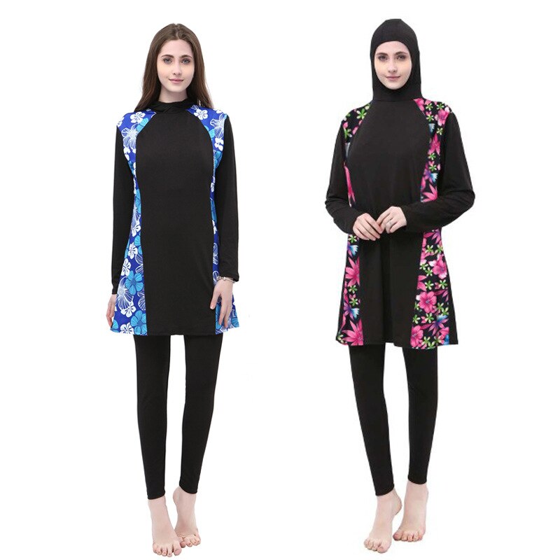 2020 solido Abbigliamento Spiaggia Per Musulmani Conservatore Costume Da Bagno Due Pezzi Set A Maniche Lunghe Trousersmuslim di Usura Per le donne S-5XL di ALTA Elasticità