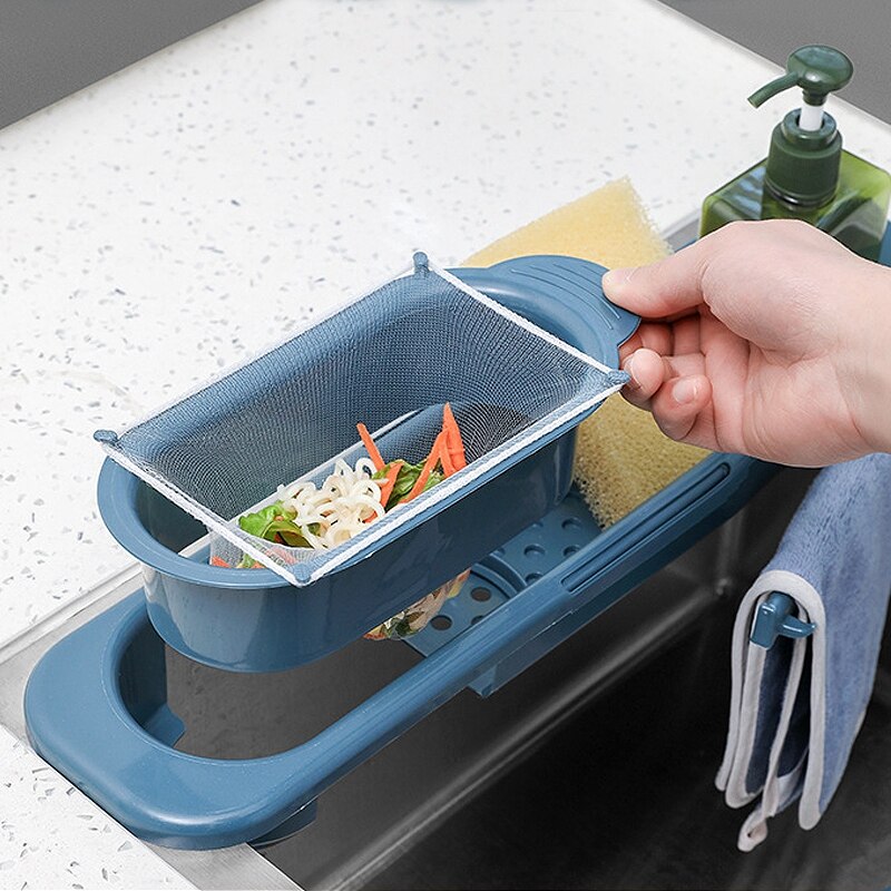 Teleskop Sink Drain Korb Küche Werkzeug Lagerung Regal Multifunktionale Waschbecken Filter Kunststoff Küche Ablassen Sieb Obst Halter