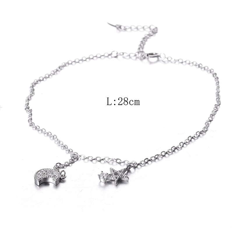 Neue glänzende mond & sterne kristall 925 Sterling silber damen fußkettchen schmuck Weihnachten förderung kein verblassen füße