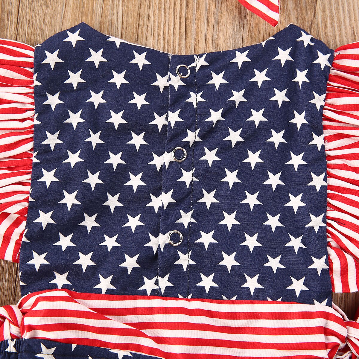 Independence Day Little Baby Girls Boys Bodysuits Star Striped Print Ruffles Bow Toddler Infant Jumpsuit With Headband 2pcs Suit