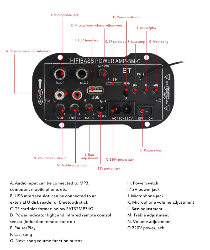 Bluetooth-funktion,  mp3- player, 5- zoll-display, 12v 220v in-1-wechselfunktion , 4110b-369 dual-mikrofone mit bluetooth-auto-digitalverstärker, mono-audio & video