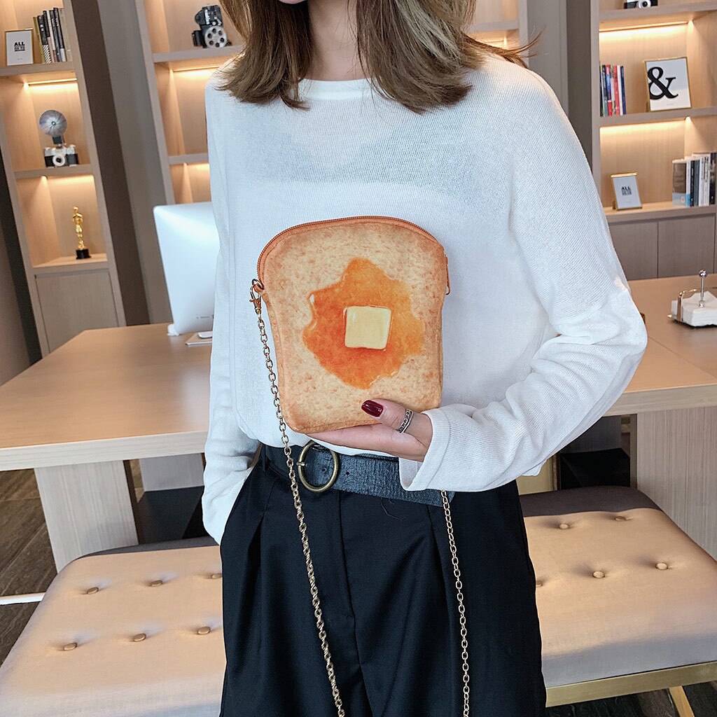 20 Mode Schoudertas Creatieve Stijl Dames Handtas Franse Toast Brood Afdrukken Keten Tas Leuke 3d Brood Messenger tas