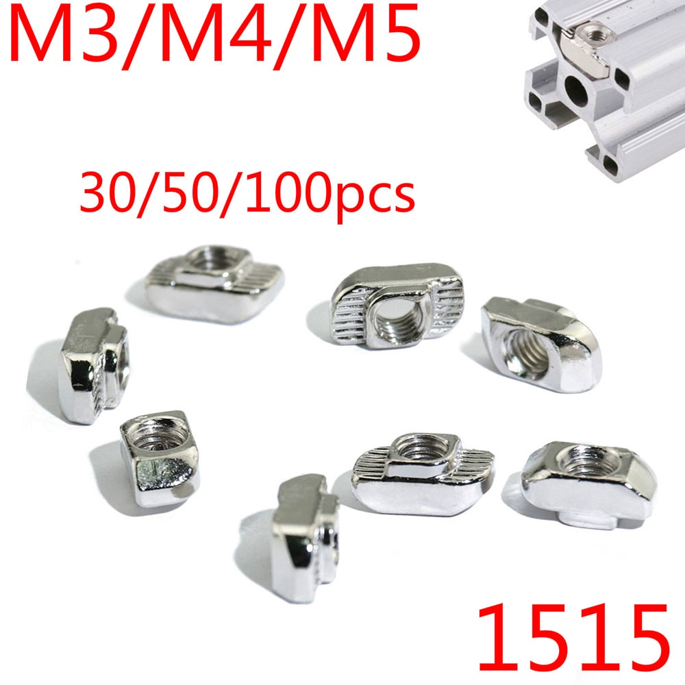 1515 aluminiumsprofiler med sporspor  m3/m4/m5 forniklede t-bolter hammerhodemutter 30/50/100 stk.