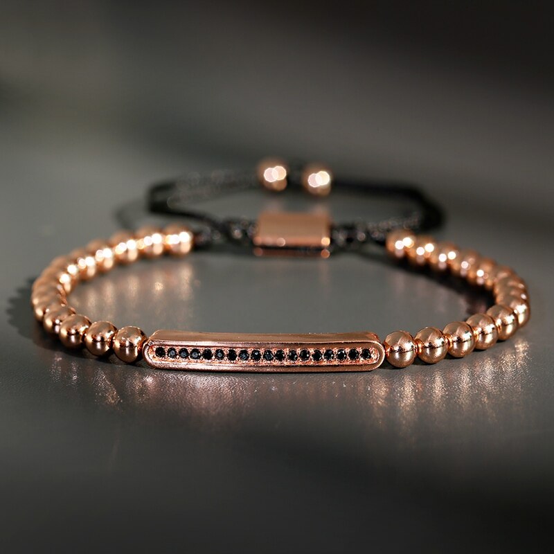 Luxe lange pavé geweven armband met cz zirkonia voor heren en dames, bedelarmband van koperen kralen