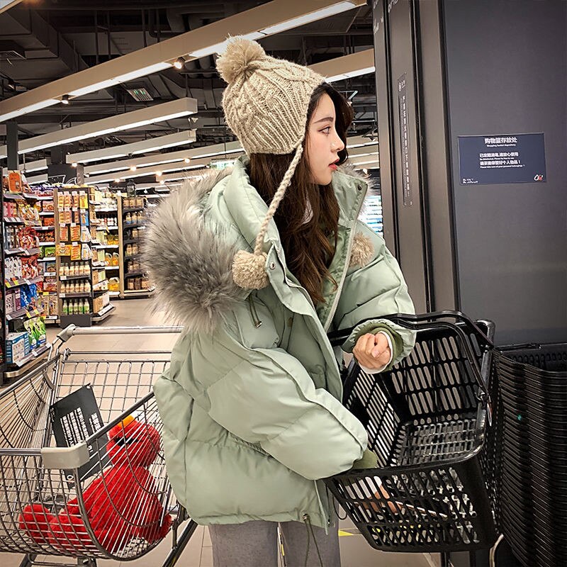 Winterjas Vrouwen Parka Grote Bontkraag Kapmantel Warm Katoen Gevoerde Parka Vrouwelijke Jas Losse Uitloper Plus size