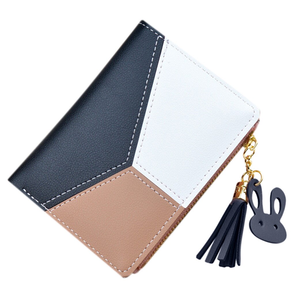 Women Wallets with Zipper Pink Phone Pocket Purse Card Holder Patchwork Women Long Wallet Lady Tassel Short Coin Purse