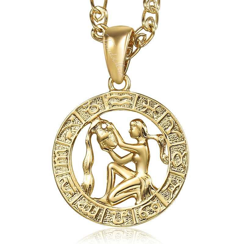 Davieslee 12 Horoscope Zodiac Sign Pendant Necklaces For Women Men Gold Color Aries Leo 12 Constellations DGPM24: green / Antique Copper Plated