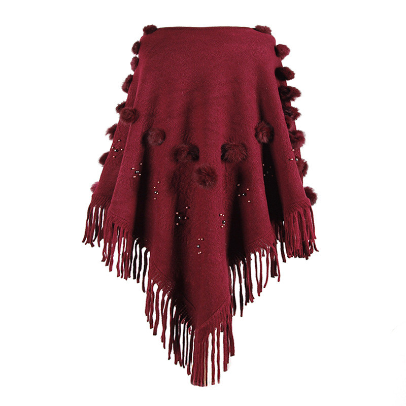 Swobodny sweter peleryna swetry kutas sweter ponczo O szyi solidna peleryna płaszcz luźny szal sweter damski jesień Invierno płaszcz: Bordowy