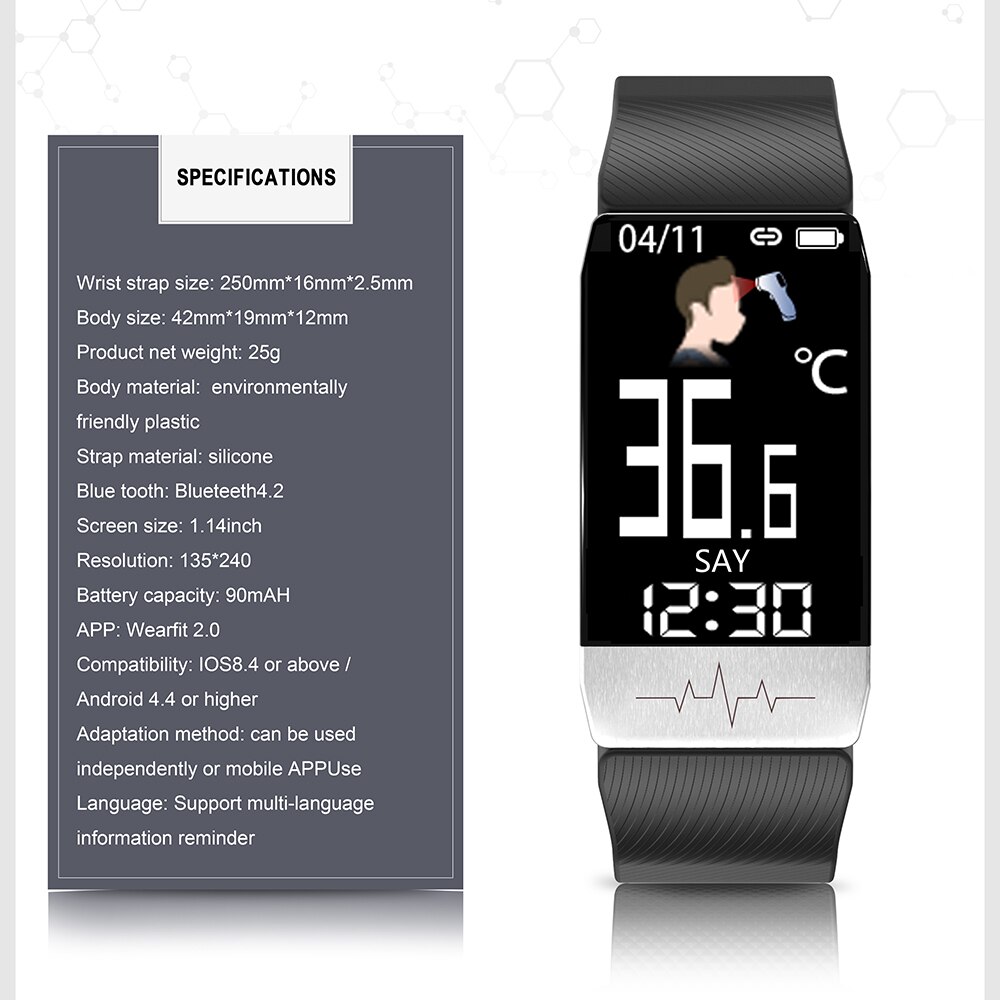 Op voorraad! lichaamstemperatuurmeting slimme armband hartslagmeter sporthorloges slimme band  ip67 waterdichte smartwatch