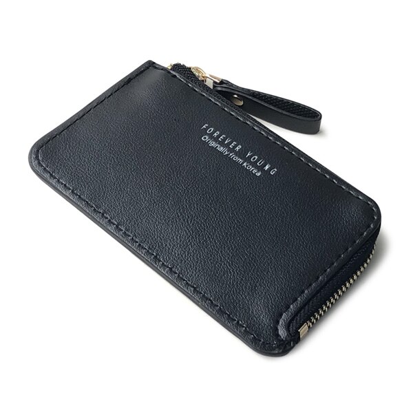 PURDORED 1 Pc Credit Card Holder Wallet Black Men Coin Purse PU Leather Business Card Holder Zipper Mini Clutch Wallet Bag: black