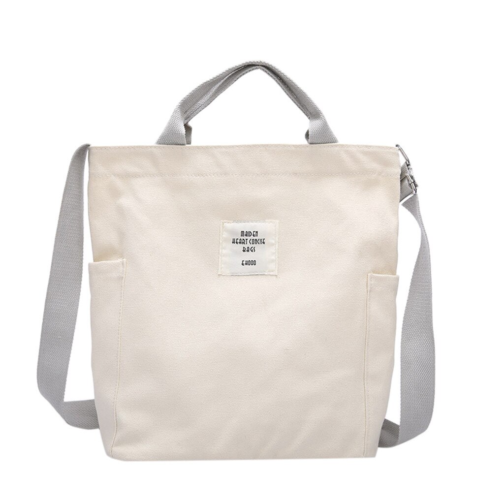 Summer Women's bag Simple Single Shoulder Messenger Bags Canvas HandBag lady travel totes bag: White 