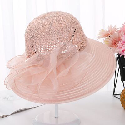 Kerk Hoeden Voor Vrouwen Breien Hollow Vintage Style Organza Zonnehoed Elegante bloemen Vrouwen Party Wedding Hoeden Haar Accessoire: Pink