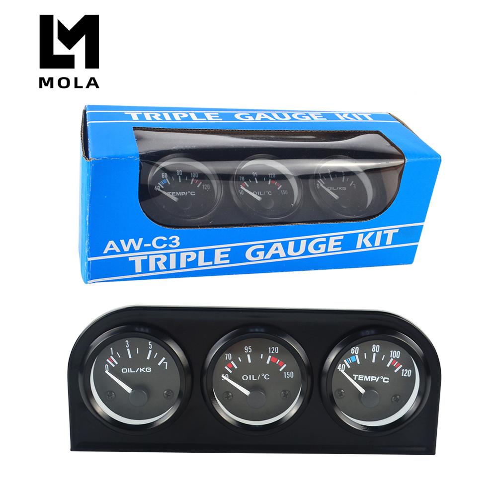 Kit de tres relojes medidores para auto, accesorio indicador de temperatura de aceite, temperatura de agua y presión de aceite, 52 mm, sensor 3 en 1