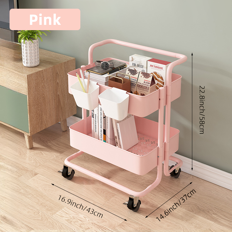 Shelves,Rolling Cart,2-Tier Storage Cart,Dish storage with Handle 2 Organizers,Plastic Baskets,Utility Cart,bathroom accessories