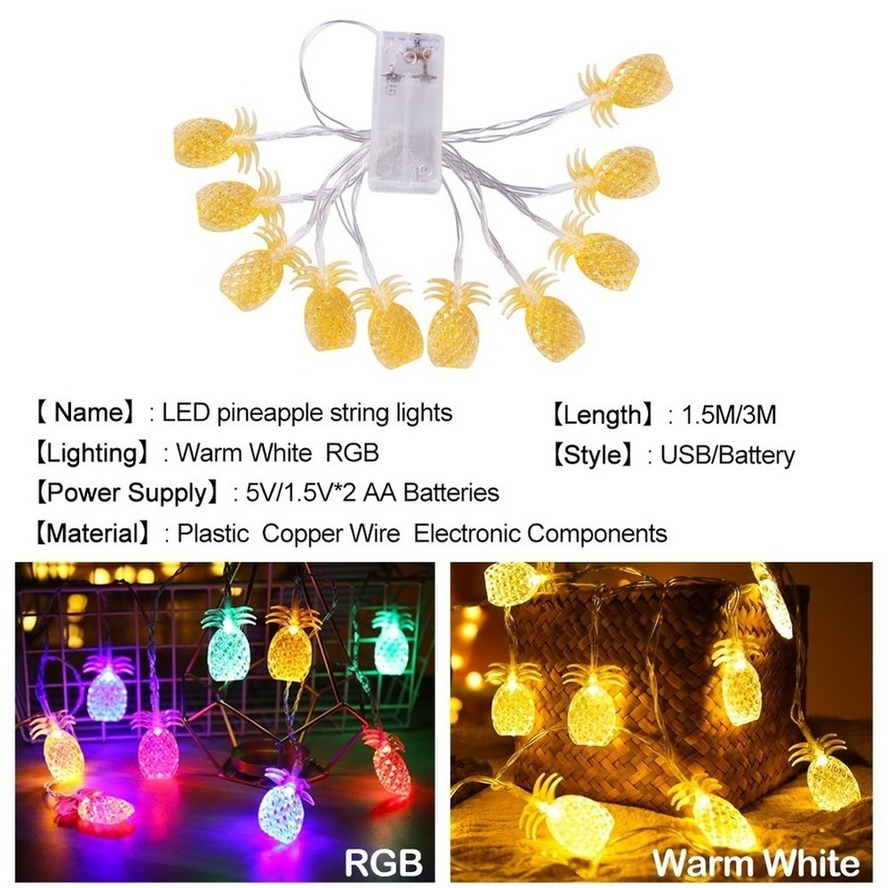 Rgb Led Ananas Fruit Slingers Kleurrijke Garland String Fairy Lights Batterij-Aangedreven Lantaarns Kerst Bruiloft Decoratie
