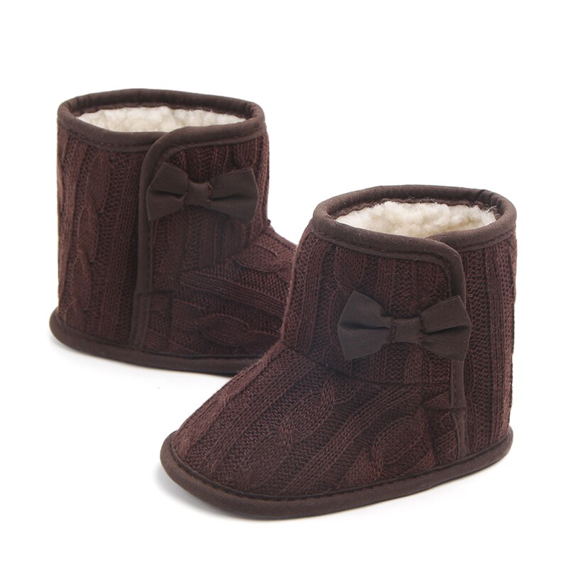 Patpat Winter Baby Peuter Meisje Solid Strik Decor Gebreide Furry Schoenen Voor Peuter Meisje Snowboots: Coffee / Infant US 3