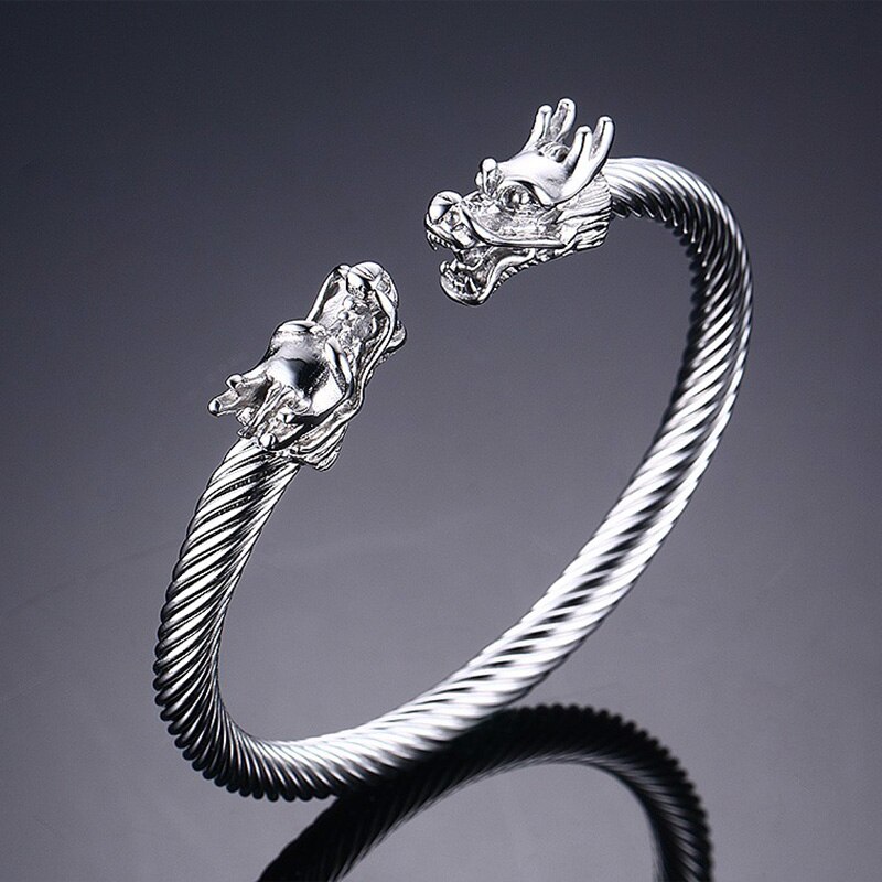 Drachen Akzente Starke Kabel Manschette Armbänder für Männer Edelstahl Elastische Einstellbare Armreif Jahrgang Männlichen Schmuck Brackelts