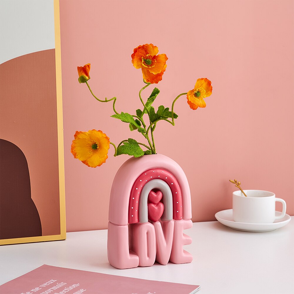 Desenhos animados vaso de amor vaso de flores kawaii decoração de casa nordic decoração para casa menina quarto acessórios de decoração rosa vaso de flores