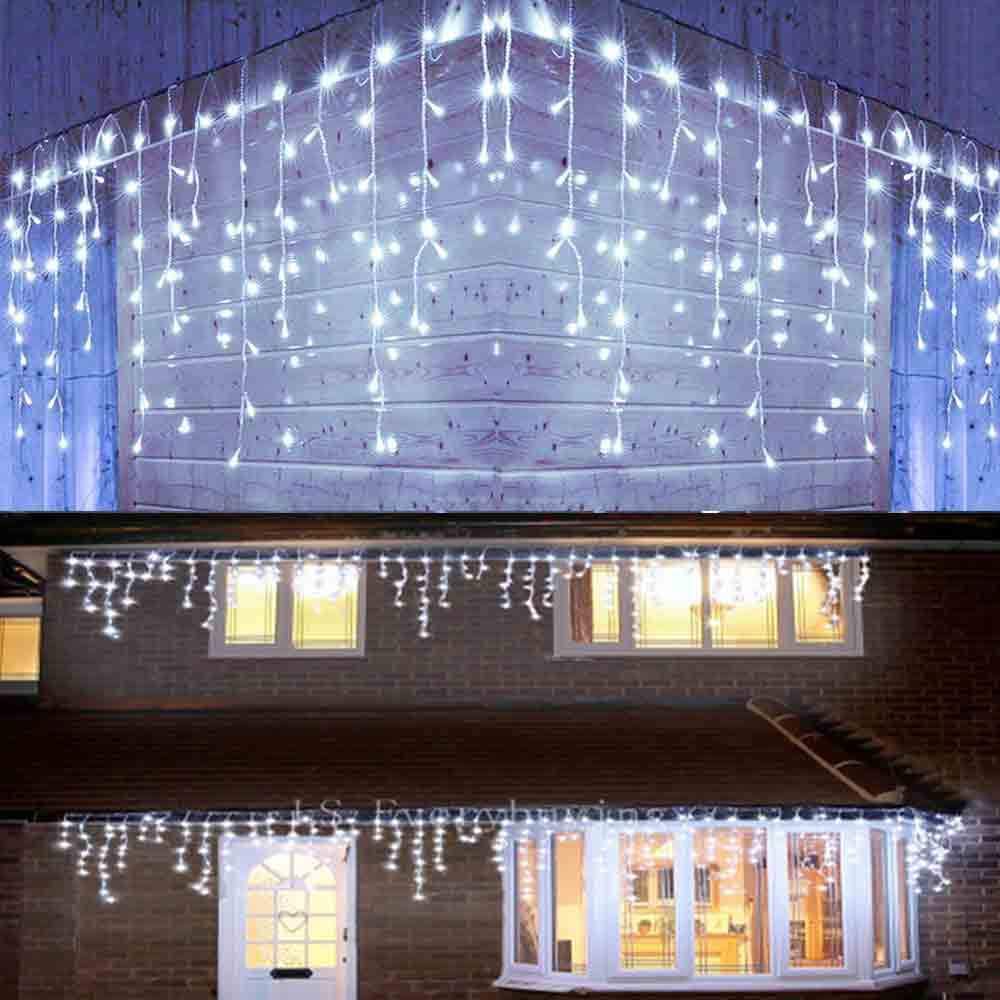 4.6m led julelys utendørs innendørs krans streng fe lys gate istapper gardin 0.4-0.6m hage hjem deco 110-220v: Kald hvit