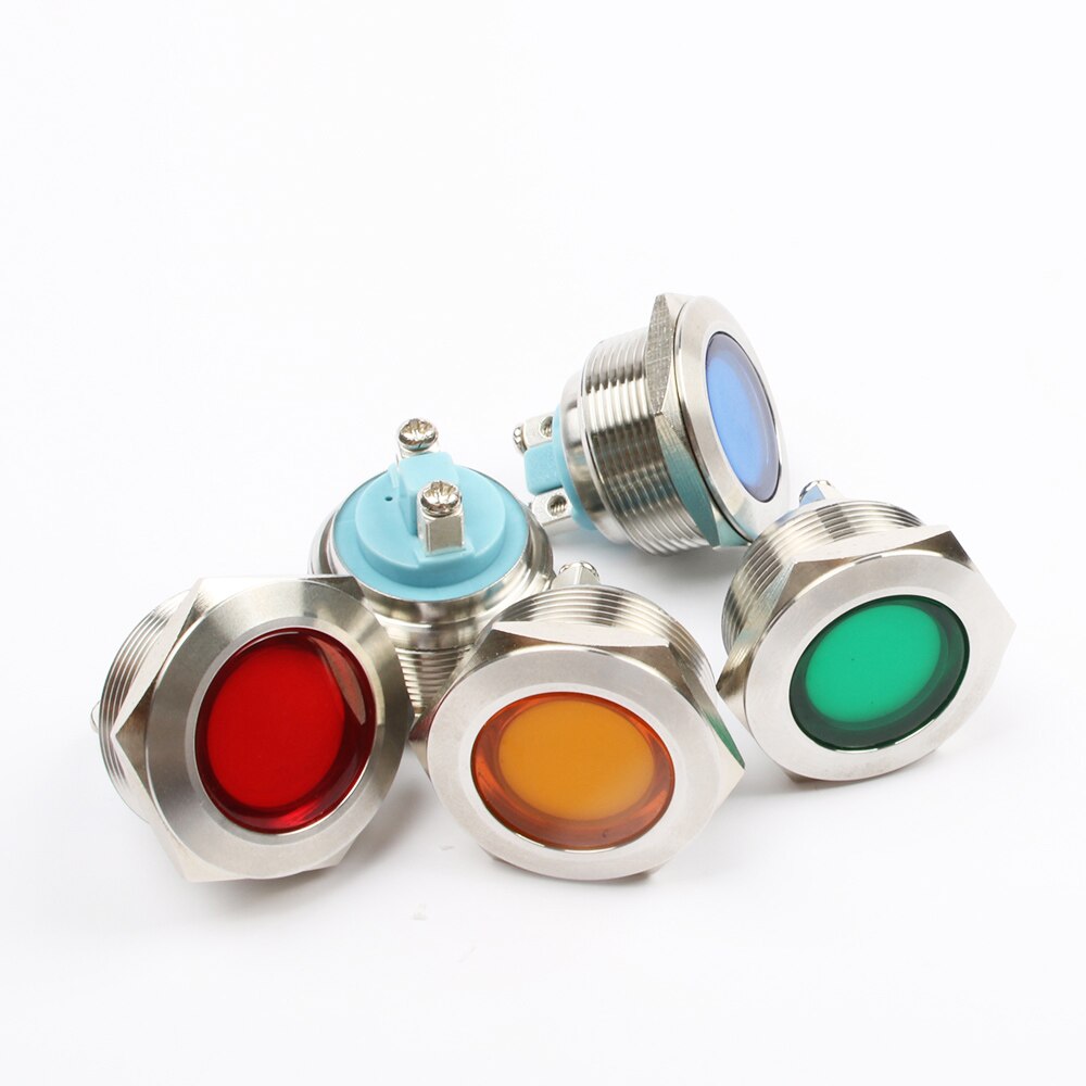 1PC 25mm LED Metal Indicator Light Flat Round Signal Lamp Light 3V 6V 12V 24V 220v Screw Connect Red Yellow Blue White